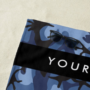 Navy Blue Camouflage Your name Personalise Beach Towel