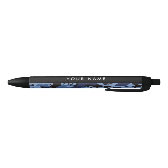 Navy Blue Camouflage Your name Personalise Black Ink Pen (Bottom)