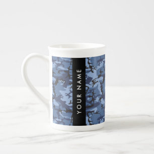 Navy Blue Camouflage Your name Personalise Bone China Mug