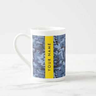 Navy Blue Camouflage Your name Personalise Bone China Mug