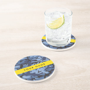 Navy Blue Camouflage Your name Personalise Coaster