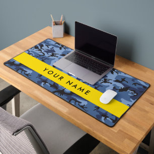 Navy Blue Camouflage Your name Personalise Desk Mat