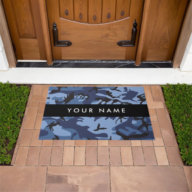 Navy Blue Camouflage Your name Personalise Doormat (Outdoor)