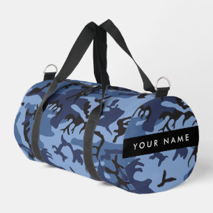 Navy Blue Camouflage Your name Personalise Duffle Bag