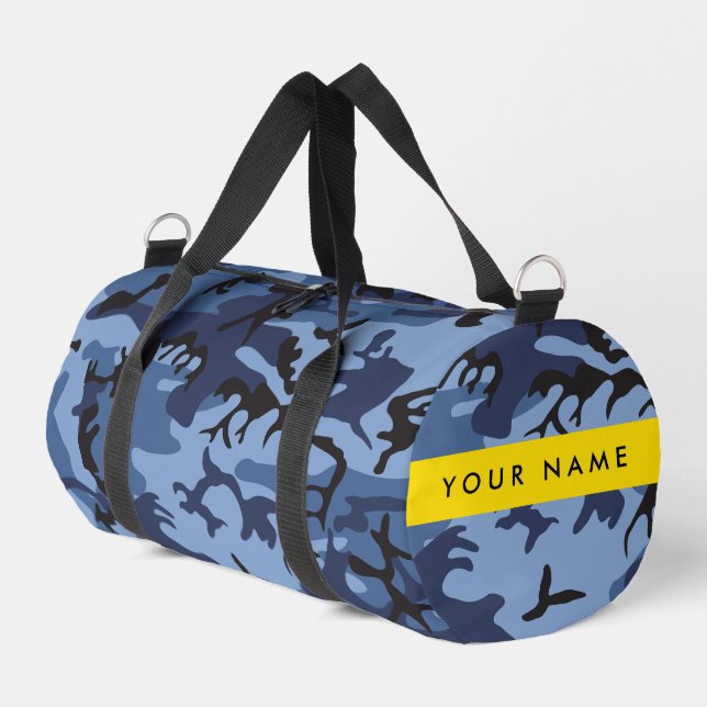 Navy Blue Camouflage Your name Personalise Duffle Bag (Left Corner)