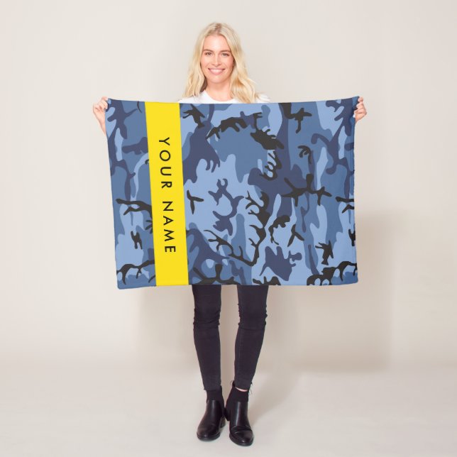 Navy Blue Camouflage Your name Personalise Fleece Blanket (In Situ)