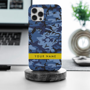 Navy Blue Camouflage Your name Personalise iPhone 15 Pro Max Case