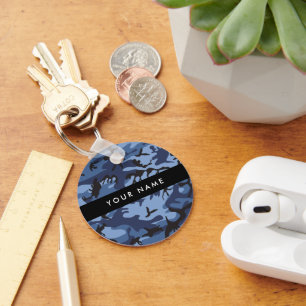 Navy Blue Camouflage Your name Personalise Key Ring