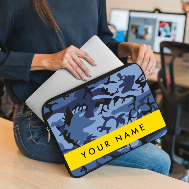 Navy Blue Camouflage Your name Personalise Laptop Sleeve (Creator Uploaded)