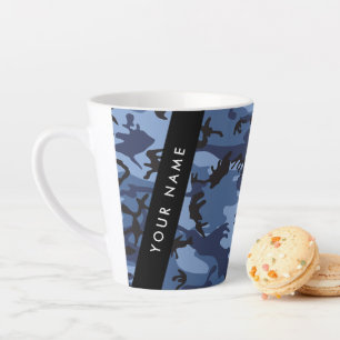 Navy Blue Camouflage Your name Personalise Latte Mug