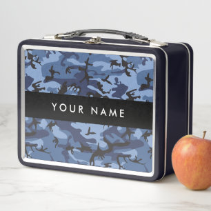 Navy Blue Camouflage Your name Personalise Metal Lunch Box