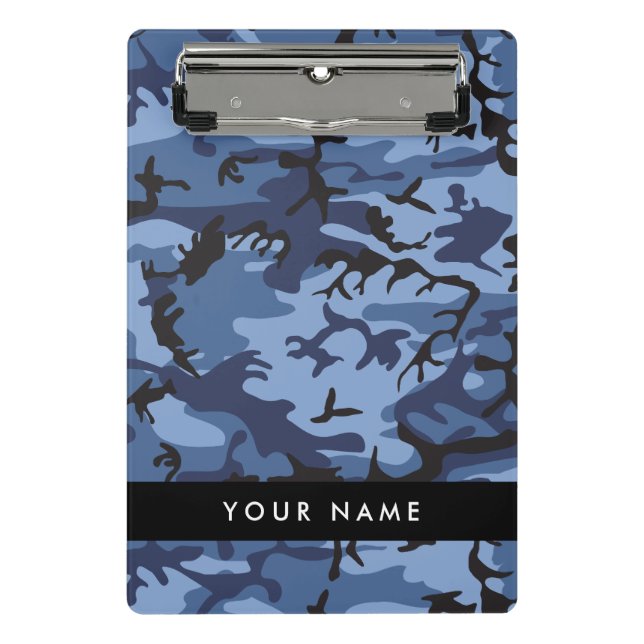Navy Blue Camouflage Your name Personalise Mini Clipboard (Front)