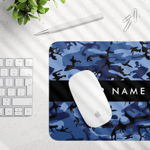 Navy Blue Camouflage Your name Personalise Mouse Mat