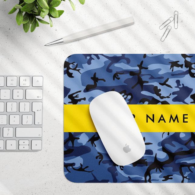 Navy Blue Camouflage Your name Personalise Mouse Mat (Creator Uploaded)