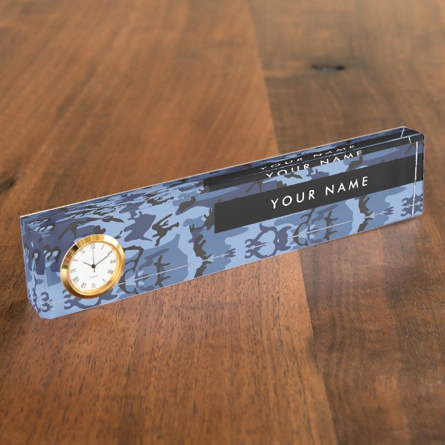 Navy Blue Camouflage Your name Personalise Nameplate (Side)