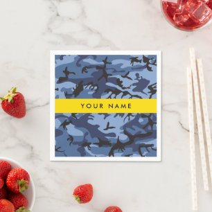 Navy Blue Camouflage Your name Personalise Napkin