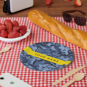 Navy Blue Camouflage Your name Personalise Paper Plate