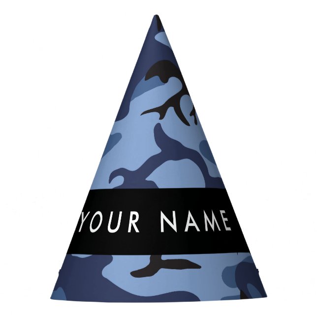 Navy Blue Camouflage Your name Personalise Party Hat (Front)