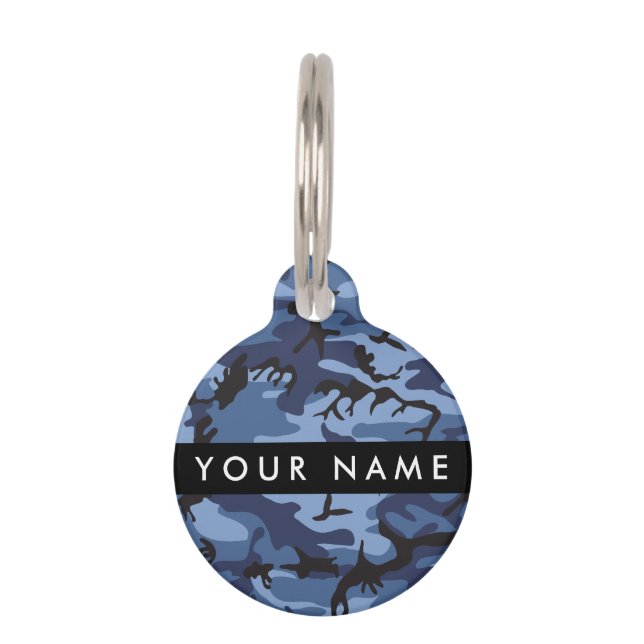 Navy Blue Camouflage Your name Personalise Pet Tag (Front)