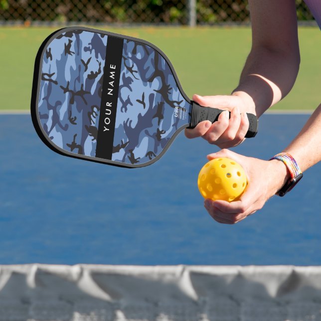 Navy Blue Camouflage Your name Personalise Pickleball Paddle (Insitu)