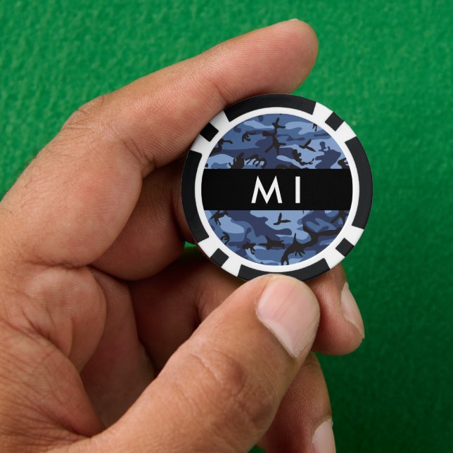 Navy Blue Camouflage Your name Personalise Poker Chips (Hand)