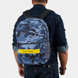 Navy Blue Camouflage Your name Personalise Printed Backpack