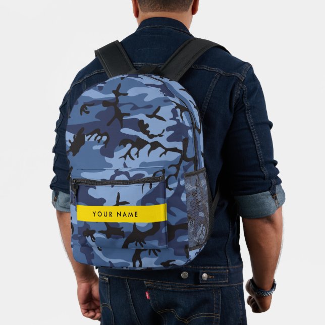 Navy Blue Camouflage Your name Personalise Printed Backpack (Insitu (Model))