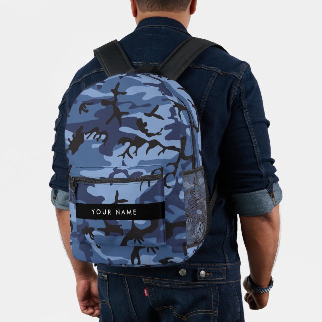 Navy Blue Camouflage Your name Personalise Printed Backpack (Insitu (Model))