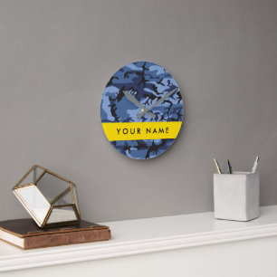 Navy Blue Camouflage Your name Personalise Round Clock