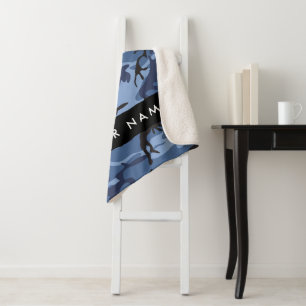 Navy Blue Camouflage Your name Personalise Sherpa Blanket