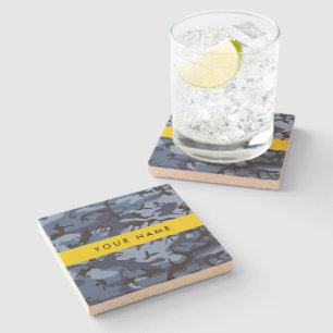 Navy Blue Camouflage Your name Personalise Stone Coaster