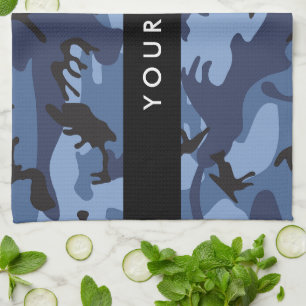 Navy Blue Camouflage Your name Personalise Tea Towel