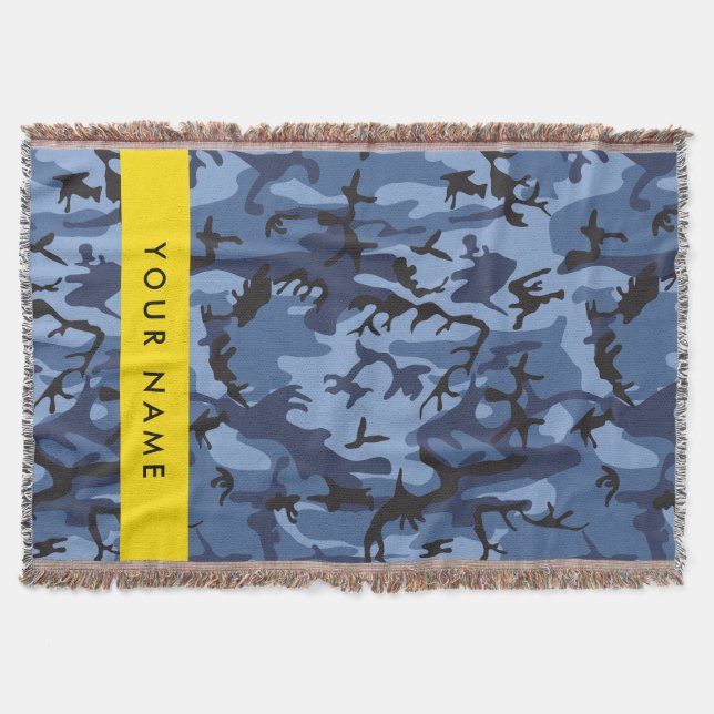 Navy Blue Camouflage Your name Personalise Throw Blanket (Front)