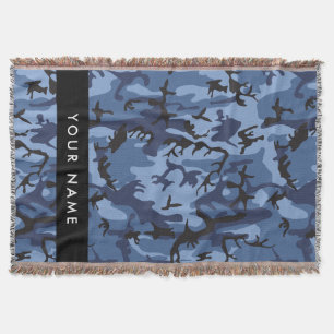 Navy Blue Camouflage Your name Personalise Throw Blanket