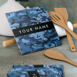 Navy Blue Camouflage Your name Personalise Tile