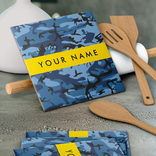 Navy Blue Camouflage Your name Personalise Tile