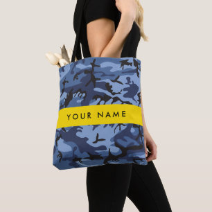 Navy Blue Camouflage Your name Personalise Tote Bag