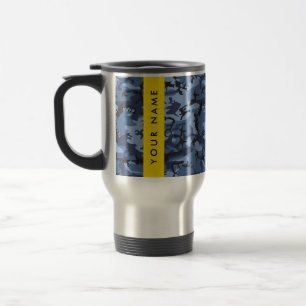 Navy Blue Camouflage Your name Personalise Travel Mug