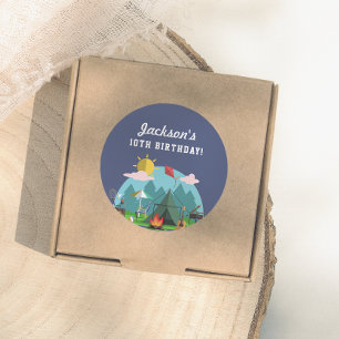 Navy Blue Camping Birthday Party Classic Round Sticker