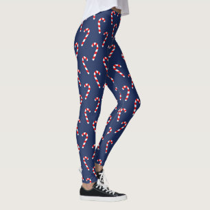 Navy Blue Candy Cane Christmas Holiday Pattern Leggings
