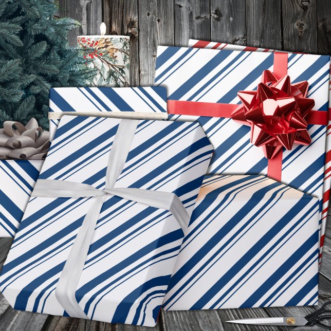 Navy Blue Candy Cane Stripe Holiday Wrapping Paper (Navy Blue Candy Cane Stripe Holiday Wrapping Paper in 6 and 15 foot long 30 Inch Width Rolls.
)
