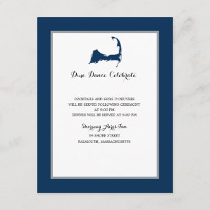 Navy Blue Cape Cod Map   Reception Invitation