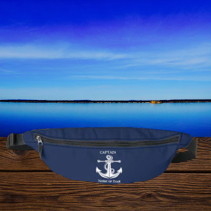 Navy Blue Captain Anchor Nautical Boat Name Bum Bags