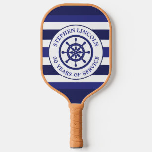 Navy Blue Captains Wheel Service Years Retirement Pickleball Paddle