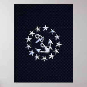 Navy Blue Carbon Fibre Nautical Yacht Flag Print