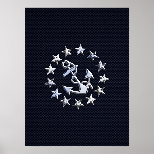 Navy Blue Carbon Fibre Nautical Yacht Flag Print (Front)
