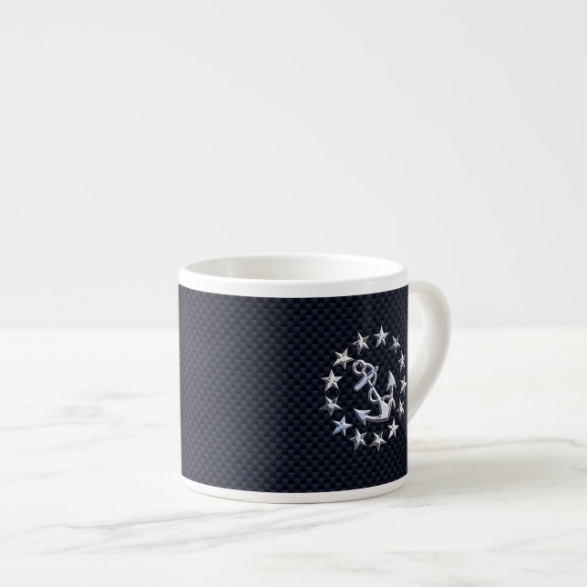 Navy Blue Carbon Fibre Nautical Yacht Flag Print Espresso Cup (Front Right)