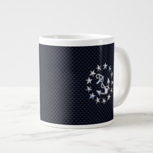 Navy Blue Carbon Fibre Nautical Yacht Flag Print Large Coffee Mug