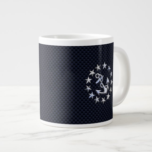 Navy Blue Carbon Fibre Nautical Yacht Flag Print Large Coffee Mug (Front Right)