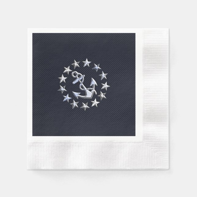 Navy Blue Carbon Fibre Nautical Yacht Flag Print Napkin (Front)